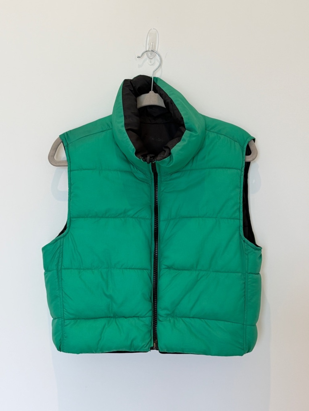 Zara Reversible Green and Black Quilted Puffer Vest